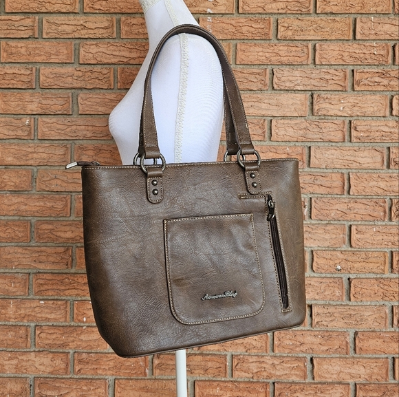 American Bling Conceal Carry Brown Studded Tote Bag - Picture 4 of 14